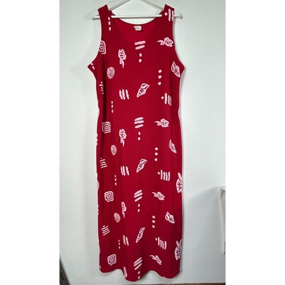 Casual Land Womens Red Seashell Print Sleeveless Maxi Dress Size XL Scoop Neck - Picture 1 of 7
